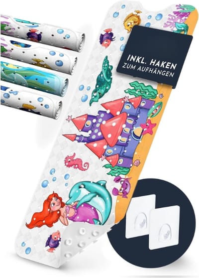 Famanu - Paarse huidvriendelijke badmat 100 x 40 cm, antislip, met ophanghaken