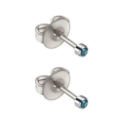 Caflon - titanium oorpiercings - zilverkleurig - 2 mm - kristal steentje - turqoise - geboortesteen december - turkoois - oorschieter - piercing - hypoallergeen - steriel verpakt