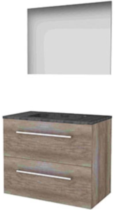 Basic-Line Basic 46 Badkamermeubelset - 80 x 46 cm - Met Grepen - 2 Lades - Hardstenen Wastafel - Zonder Kraangat - Spiegel - Scotch Oak