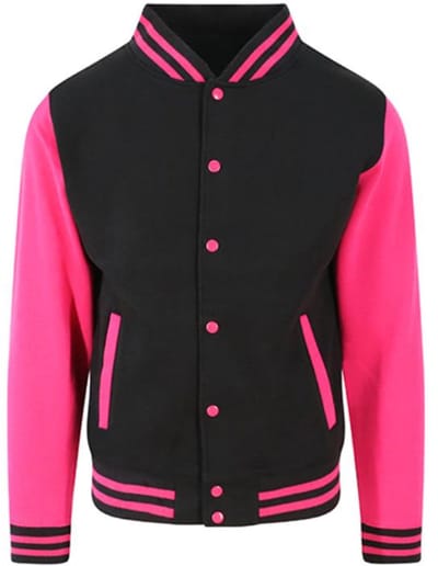 Just Hoods - Varsity Jacket - Jet Black/Hot Pink maat L