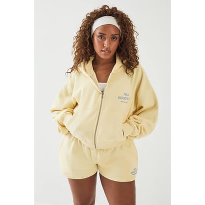 Dames Dsgn Studio Resort Club Boxy Crop Hoodie Met Rits | Lemon | Maat: Medium