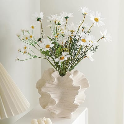 Moderne Zwarte Keramische Vaasje voor Scandinavische Decoratie, Esthetisch Boho Bloemenvaas voor Woonkamer, Kantoor en Boerderij (Groot Wit)