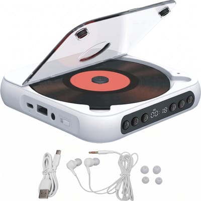 Somstyle Draagbare CD Speler met Bluetooth - EA100 - 3.5 MM Aux - Discman - CD / CD-R / CD-RW - MP3 - Wit