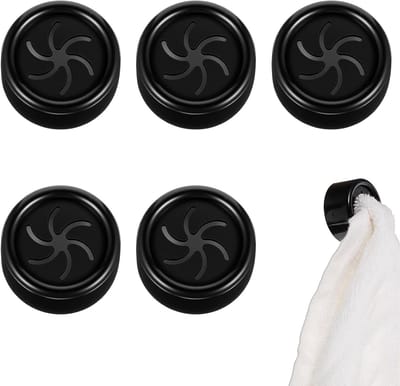Ronde Zelfklevende Handdoekhaken - 5 Stuks, Zwarte Wandhaken voor Keuken en Badkamer, Ruimtebesparende Oplossing voor Handdoeken en Keukentextiel