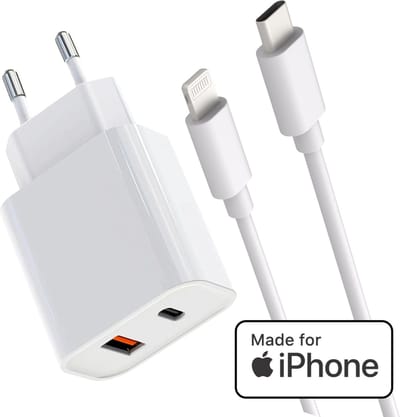 Snellader + usb-C naar Lightning Oplader Kabel - Geschikt voor iPhone 14, 13, 12, 11, X Snellader - Apple MFI Gecertificeerd - GaN Technologie