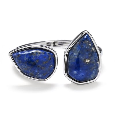 Cavill - Elegante Zilveren Ring - 925 Sterling Rhodium - Afghaans Lapis Lazuli 3,95 ct - Blauwe Cabochon Edelsteen 11x7 mm