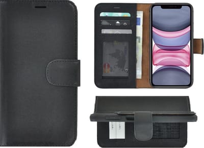 Hoesje Geschikt voor iPhone 11 Pro - Bookcase - Portemonnee Hoes Echt leer Wallet case Zwart