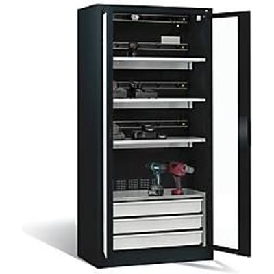 C+P Comfort acculaadkast met kijkvenster van acrylglas, H 1950 x B 930 x D 500 mm, antraciet