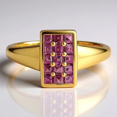 Cavill - Zilveren ring met gouden plating - 925 Sterling Zilver - Rhodoliet 0,675 ct met carré slijpsel - Luxe ring dames - Exclusieve roze edelstenen