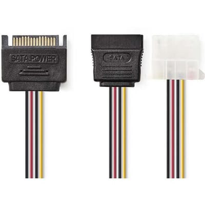 Nedis Interne Voedingskabel - SATA 15-Pins Male - Molex Female / SATA 15-Pins Female - Verguld - 0.20 m - Rond - PVC - Multicolour - Envelop