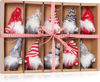 BRUBAKER 10-Delige Set Kerstkabouter van Hout en Breiwerk - Boomhanger Kerstkabouters - Kersthanger ca. 7,5 cm - Kerstkabouter in Geschenkverpakking