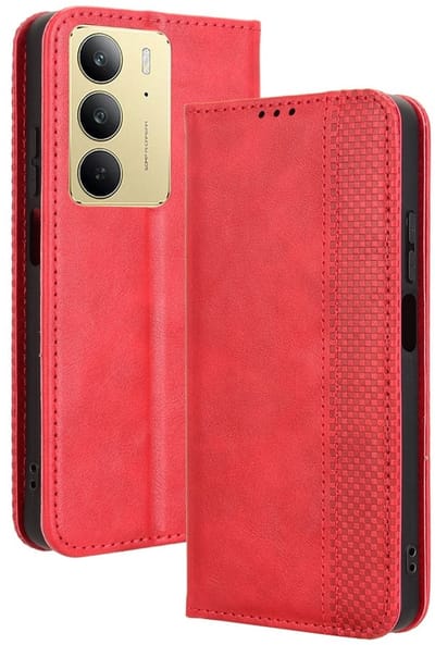 Coverup Hoesje - Geschikt voor Realme 14x 5G / C75 Hoesje - Coverup Vintage Style Book Case - Rood