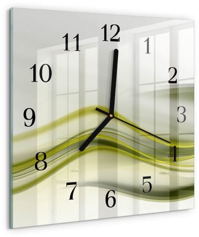 Tulup Wandklok - Abstracte lijnen Wandklok Glas Decoratie - 30x30 cm - Groente Gekleurde Glazen Klok - Zwarte Handen - Vierkante Wandklok - Decoratieve Glazen Klok - Glazen Wandklok Design