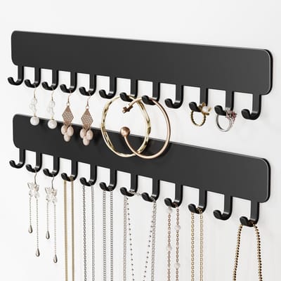 Dailygoods- Sieradenorganizer wandmontage - Zelfklevende ophanghouder - 11 haken - 2 stuks - Opbergoplossing voor vrouwen - Stijlvolle kamerdecoratie - Kettinghouder