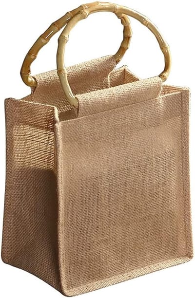 Stijlvolle Jute Handtas en Bamboe Schoudertas met Ringhandvatten voor Winkelen, Picknicken en Reizen - Ideaal voor Strand en Cadeaus