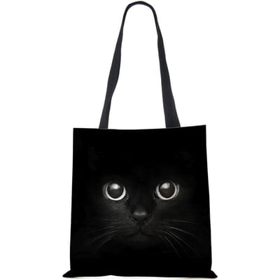 Dames Tote Bags Sumi Zwarte Kat Print Linnen Stof Eco Handtas Boodschappen Kantoor Herbruikbaar Casual Schoudertas