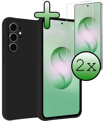Hoesje Met 2x Screenprotector - Geschikt voor Samsung Galaxy S26 Ultra - Sterk & Shockproof - Back Cover - Siliconen Case - Telefoon Hoes - Zwart