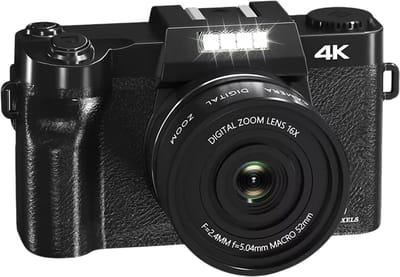 Digitale Camera 4K Vlog Camera – Fotocamera voor YouTube & Beginners, 18x Zoom, WiFi, 180° Kantelbaar Scherm (Geen SD-kaart)