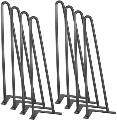 Set van 8 Zwarte Metalen Hairpin Tafelpoten met Dubbele Stang 41 cm Hoogte