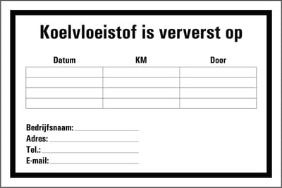 Koelvloeistof sticker 150 x 100 mm