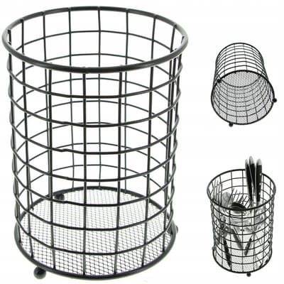 Panier en Métal pour Couverts Panier Organisateur en Acier Noir