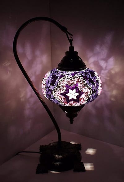 Turkse lamp - mozaïek tafellamp 12 cm paars - 1 stuk - handgemaakt en uniek