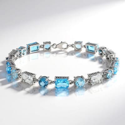 Cavill - Zilveren Armband - 925 Sterling Zilver Gerhodineerd - Zwitsers Blauwe Topaas 5,355 ct - Hemelsblauwe & Witte Topaas - Elegant Design 18,4 cm