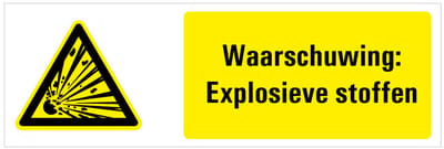 Tekstbord waarschuwing explosieve stoffen - kunststof - W002 200 x 75 mm