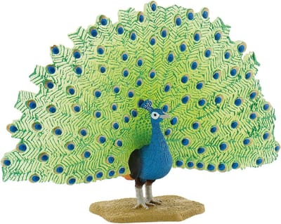 Bullyland 69390 – Speelfiguur Pauw – ca. 8–10 cm – levensecht en detailrijk vormgegeven – ideaal als educatief speelfiguur, decoratie of klein cadeautje voor kinderen vanaf 3 jaar.