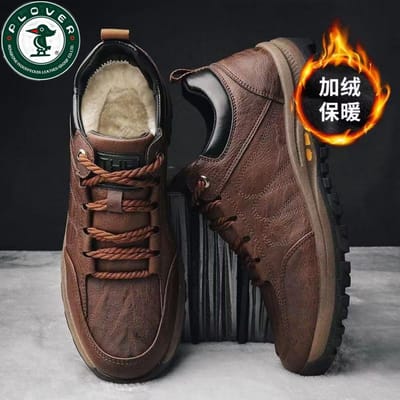 Herfst en Winter Heren Retro Plus Fluweel Sport- en Vrijetijdsschoenen Heren Nieuwe Trend Alles-match Laag Uitgesneden Leer Zachte Zool 44 brown