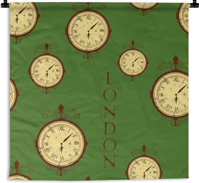 Wandkleed - Wanddoek - Londen - Vintage - Klok - Patroon - 90x90 cm - Wandtapijt
