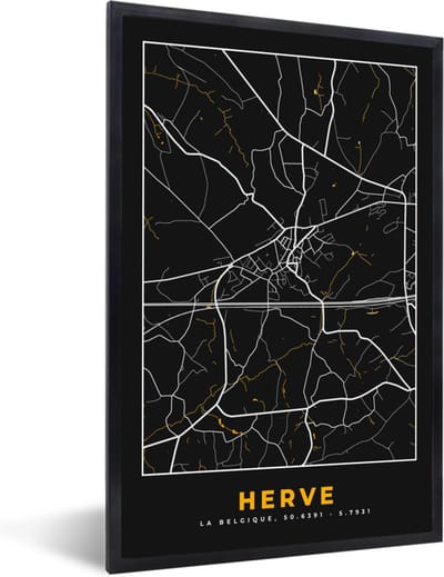 Fotolijst incl. Poster - Herve - Stadskaart - Plattegrond - Goud - Kaart - 40x60 cm - Posterlijst