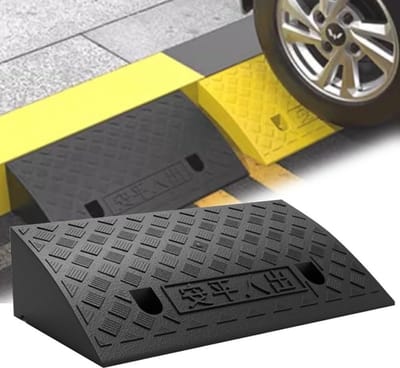 Drempeloploop Rubber - Stoeprandhelling Oprijplaat - Obstakels Overbruggen - Geïntegreerde Vormgeving - 50x22x6cm - Zwart