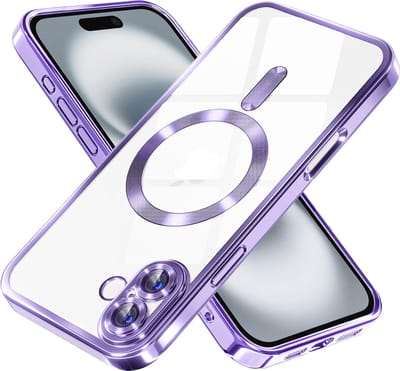 Hoesje geschikt voor Apple iPhone 16 Plus - Techsuit Luxury Crystal Back Cover - Geschikt voor MagSafe - Transparant/Lichtpaars