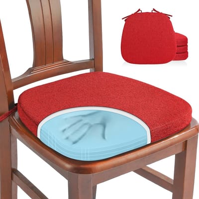 Set van 4 100% Pure Geheugenfoam Stoelkussens voor Eetkamerstoelen - Comfortabele U-vormige Kussens - Afneembare Antislip Zitkussens (Rood)
