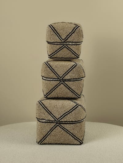 Blitzdeco - Balinese Offermanden Set - Jaimy - Handgemaakt Kralenpatroon - Beige/Zwart