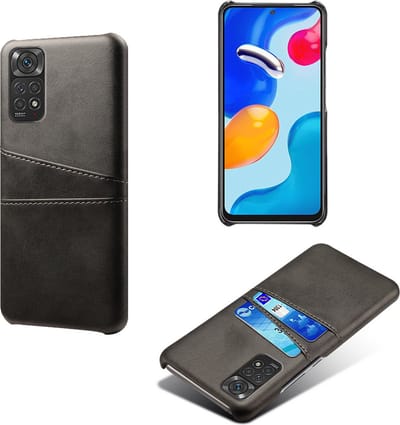 Backcover met Opbergvakjes + PMMA Screenprotector voor Xiaomi Redmi Note 11/11S _ Zwart