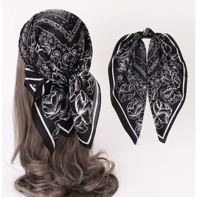 70*70Cm Vierkante Zijden Sjaal Dames Satijnen Haarzakdoek Print Vrouwen Hoofdband Bandana Kleine Nekwarmer Hijab Dame Meisje Sjaals 70x70cm black