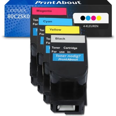 PrintAbout huismerk Toner 80C2SK0 (802SK) 4-kleuren Multipack Geschikt voor Lexmark