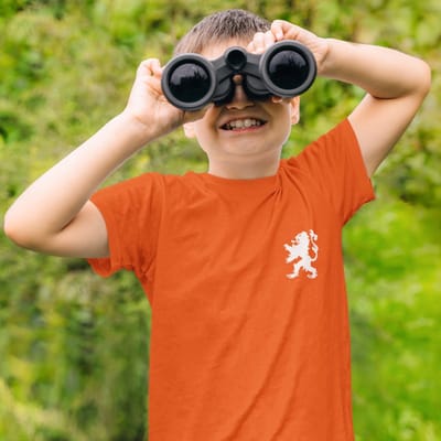 Oranje Koningsdag - WK- T-shirt Kind White Lion Chest (7-8 jaar - MAAT 122/128) | Oranje WK Kleding Kinderen