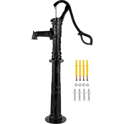 Handwaterpomp met standaard, 15,7 x 9,4 x 53,1 inch Zuigerpomp en 26 inch pompplatform met voorgeboorde 1/2  gaten voor eenvoudige installatie, Rustieke gietijzeren bron