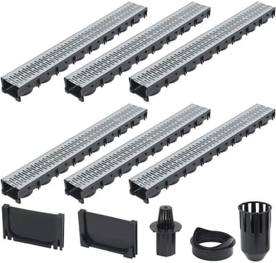 Afwateringskanalen Set - Drainagegoten - Water Afvoeren - Insteeksysteem - 100x12.5x8 cm - Zwart Zilver