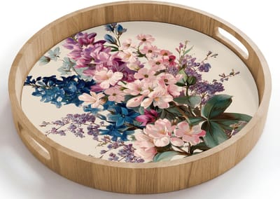 Dienblad rond 40x40 cm - Schootdienblad hout - Boeket - Beige - Harmonieus - Subtiel - Borrelplank rechthoek - Plateau houten dienbladen