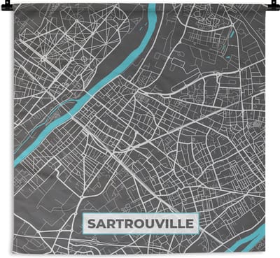 Wandkleed - Wanddoek - Frankrijk - Sartrouville - Stadskaart - Kaart - Plattegrond - 180x180 cm - Wandtapijt