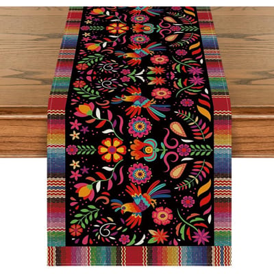 Mexicaanse Dag van de Doden Linnen Tafel Runner Home Decor Wasbaar Mexico Dia De Los Muertos Tafel Runners Fiesta Feest Decoraties 150x33cm brown