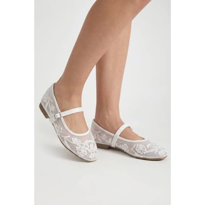 boohoo Dames Bruids Ballerina's Met Kraaltjes Mesh En Gespsluiting | Wit | Maat: 40