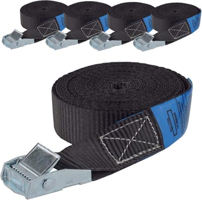 5x Professionele spanband Spanband Klemvergrendeling auto 1-delig 4m 250 kg ZWART