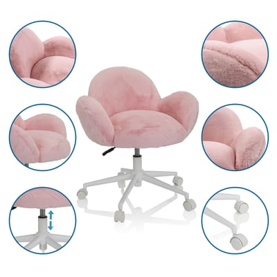 Kinderstoel / Kinder bureaustoelen KID TEDDY hoes van imitatiebont roze hjh OFFICE