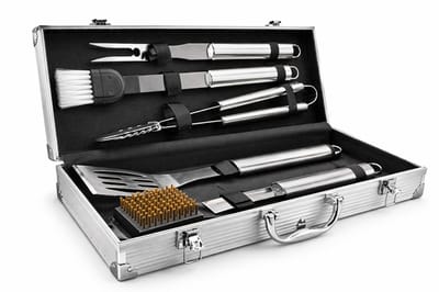 Garden Grill 5-Delige RVS BBQ-Gereedschapsset met koffer - Vleestang, Spatel, Vork, Sauskwast en Schoonmaakborstel
