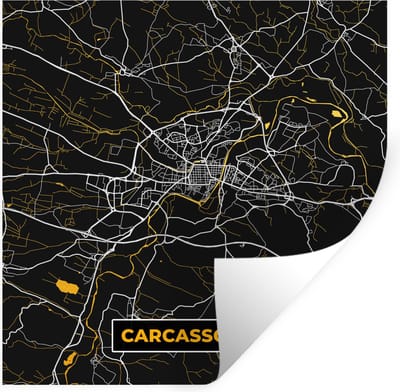 Muurstickers - Sticker Folie - Carcassonne - Kaart - Stadskaart - Frankrijk - Plattegrond - 100x100 cm - Plakfolie - Muurstickers Kinderkamer - Zelfklevend Behang XXL - Zelfklevend behangpapier - Stickerfolie